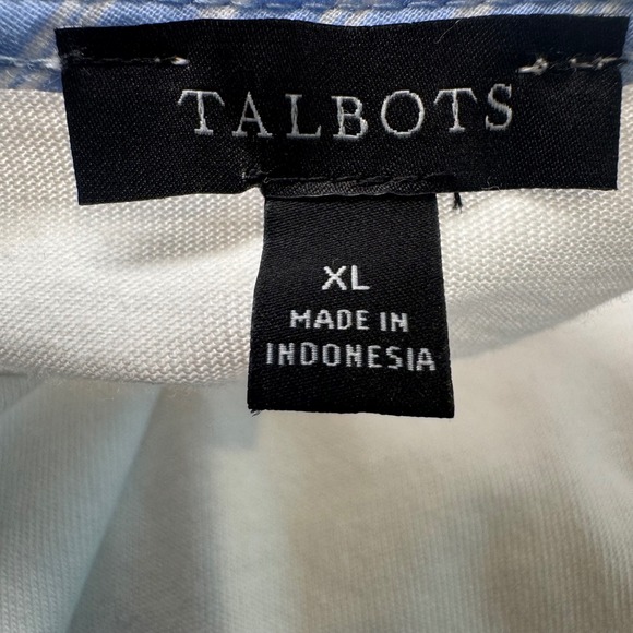 Talbots Women's White T-Shirt‎ with Blue Striped Puff Sleeves Size XL - Picture 3 of 5